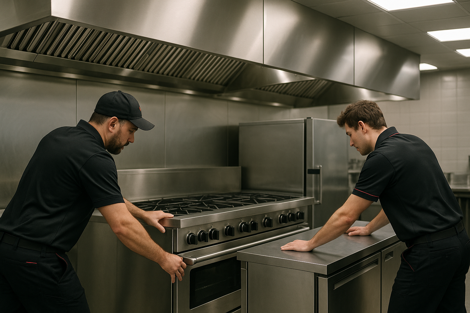 Commercial kitchen with professional hood system